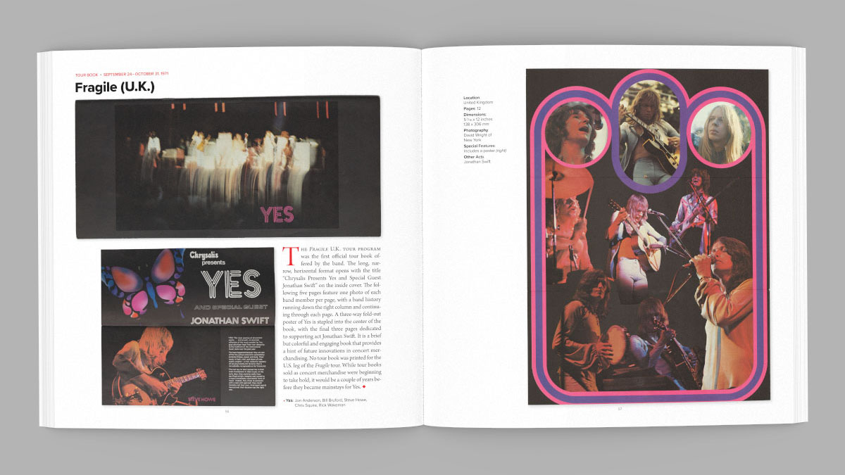 The first official YES tour book shown here in a spread from Yesstuff Volume 1: A Compendium of Yes Tour Books & Concert Programs.