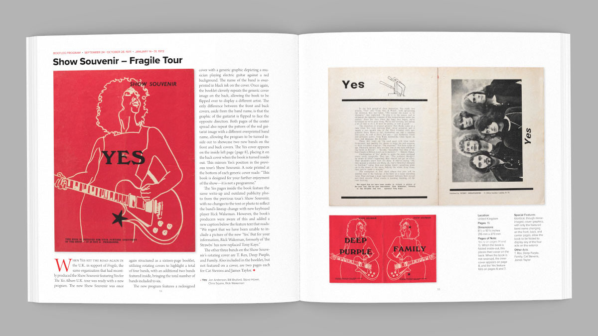 An unofficial YES tour program shown here in a spread from Yesstuff Volume 1: A Compendium of Yes Tour Books & Concert Programs. 